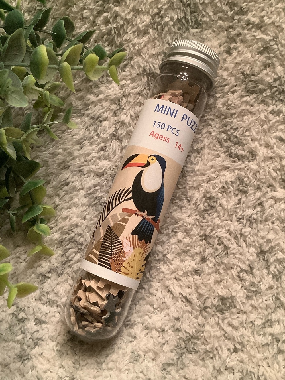 Mini Wood Puzzle Test Tube with Tropical Toucan Design NWT 150pieces ages 14+